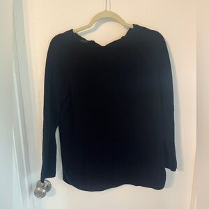 Talbots Black Sweater, Very Soft, Bow on back collar, Curved Hem, Size Medium